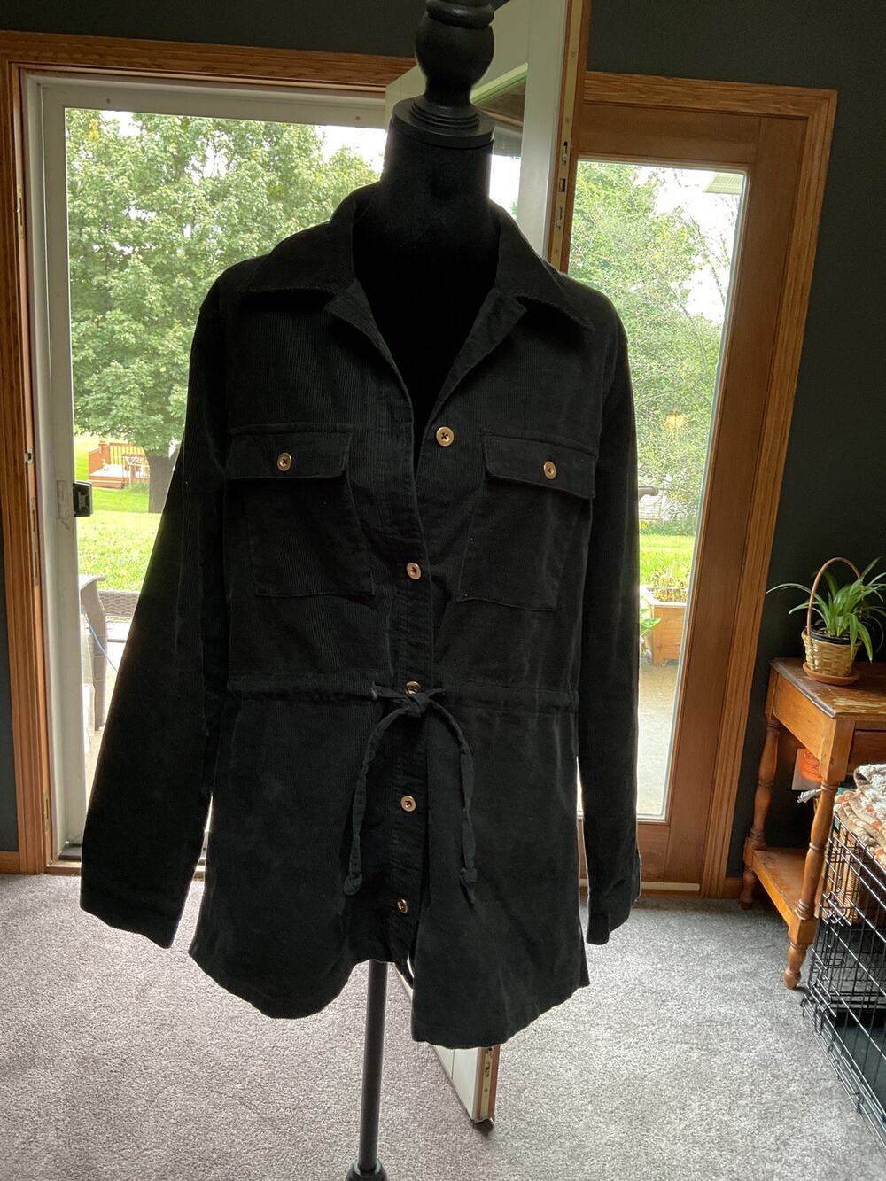 Cruel Denim Black Corduroy Western Bandana Print Knit Back Shacket Jacket Sz L